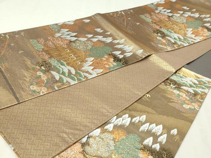 平和屋本店▼六通柄袋帯　風景草花文　本金二重箔　正絹　逸品　DABI1059sf