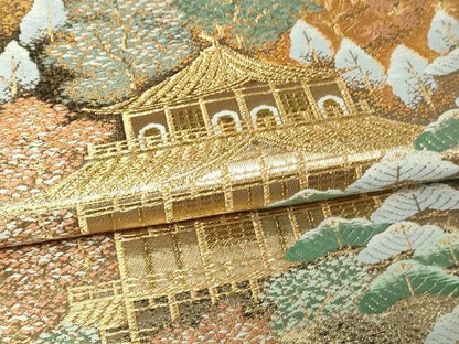 平和屋本店▼六通柄袋帯　風景草花文　本金二重箔　正絹　逸品　DABI1059sf