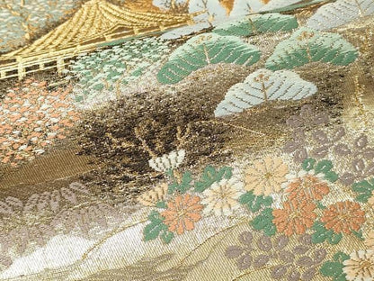 平和屋本店▼六通柄袋帯　風景草花文　本金二重箔　正絹　逸品　DABI1059sf
