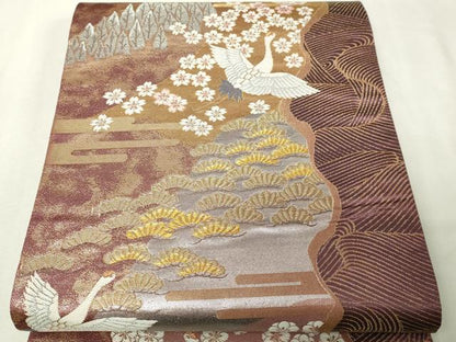 平和屋本店▼六通柄袋帯　飛鶴花文　純金二重箔　正絹　逸品　DABI1063sf