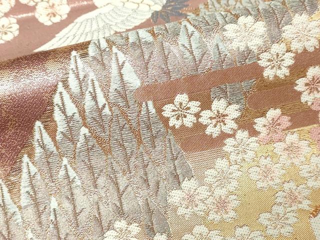 平和屋本店▼六通柄袋帯　飛鶴花文　純金二重箔　正絹　逸品　DABI1063sf