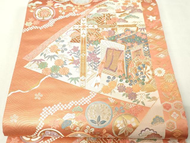 平和屋本店▼六通柄袋帯　裂取小袖文　24金箔　正絹　逸品　DABI1064sf