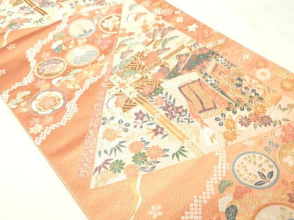 平和屋本店▼六通柄袋帯　裂取小袖文　24金箔　正絹　逸品　DABI1064sf