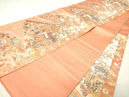 平和屋本店▼六通柄袋帯　裂取小袖文　24金箔　正絹　逸品　DABI1064sf
