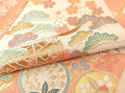 平和屋本店▼六通柄袋帯　裂取小袖文　24金箔　正絹　逸品　DABI1064sf