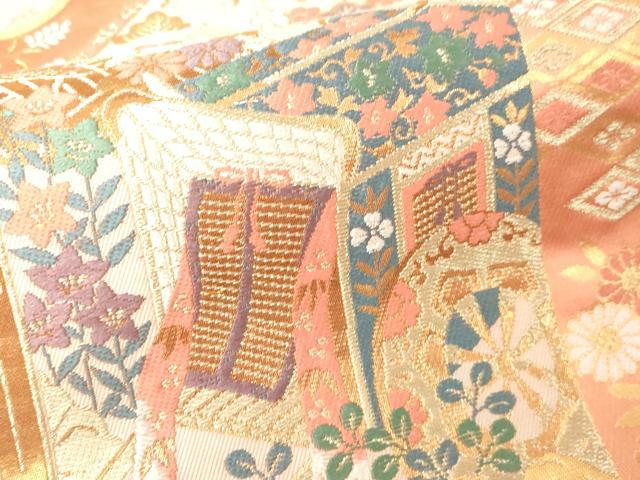 平和屋本店▼六通柄袋帯　裂取小袖文　24金箔　正絹　逸品　DABI1064sf