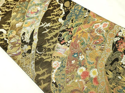 平和屋本店▼六通柄袋帯　琳派瑞祥錦　鳳凰草花文　本金箔つづれ　正絹　逸品　DABI1070sf