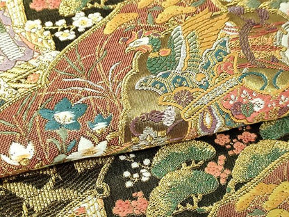 平和屋本店▼六通柄袋帯　琳派瑞祥錦　鳳凰草花文　本金箔つづれ　正絹　逸品　DABI1070sf