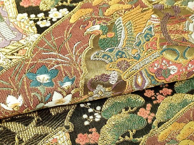 平和屋本店▼六通柄袋帯　琳派瑞祥錦　鳳凰草花文　本金箔つづれ　正絹　逸品　DABI1070sf
