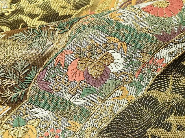 平和屋本店▼六通柄袋帯　琳派瑞祥錦　鳳凰草花文　本金箔つづれ　正絹　逸品　DABI1070sf