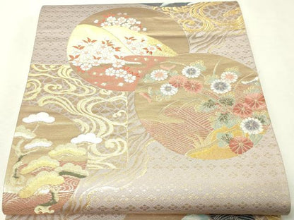 平和屋本店▼六通柄袋帯　流水飛鶴花文　純金　正絹　逸品　DABI1072sf