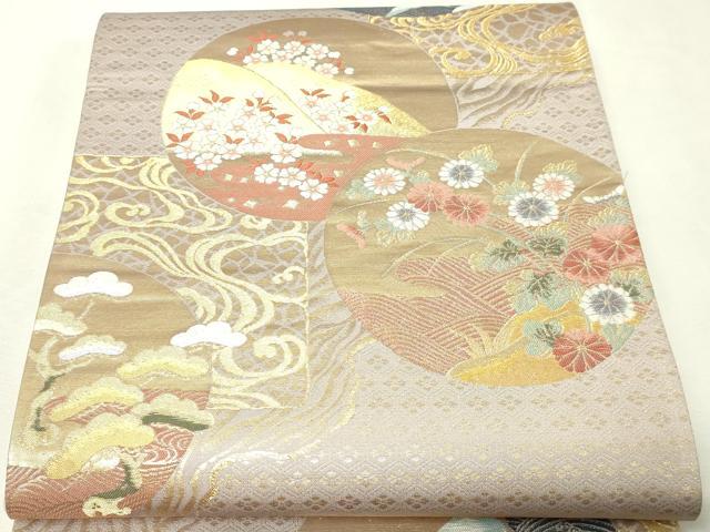 平和屋本店▼六通柄袋帯　流水飛鶴花文　純金　正絹　逸品　DABI1072sf