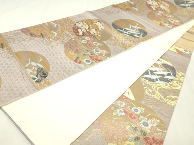 平和屋本店▼六通柄袋帯　流水飛鶴花文　純金　正絹　逸品　DABI1072sf