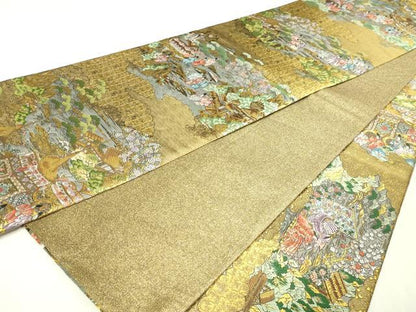 平和屋本店▼西陣　廣部商事謹製　全通全景柄袋帯　京洛祇園祭還幸絵巻　弐捨四金箔使用　正絹　逸品　DABI1073sf