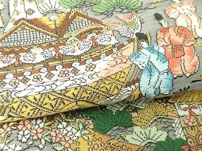 平和屋本店▼西陣　廣部商事謹製　全通全景柄袋帯　京洛祇園祭還幸絵巻　弐捨四金箔使用　正絹　逸品　DABI1073sf