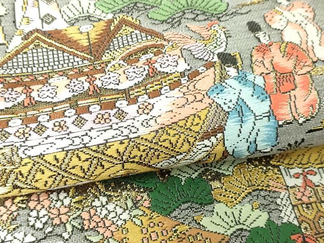平和屋本店▼西陣　廣部商事謹製　全通全景柄袋帯　京洛祇園祭還幸絵巻　弐捨四金箔使用　正絹　逸品　DABI1073sf
