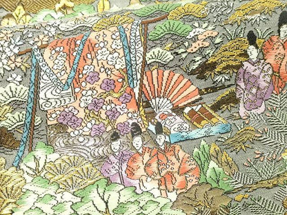 平和屋本店▼西陣　廣部商事謹製　全通全景柄袋帯　京洛祇園祭還幸絵巻　弐捨四金箔使用　正絹　逸品　DABI1073sf