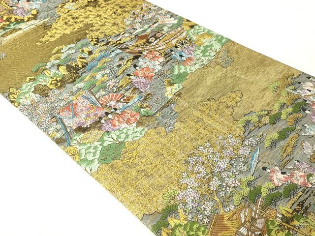 平和屋本店▼西陣　廣部商事謹製　全通全景柄袋帯　京洛祇園祭還幸絵巻　弐捨四金箔使用　正絹　逸品　DABI1073sf