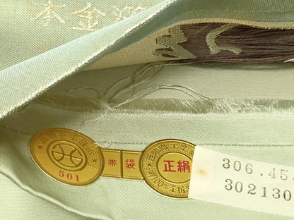 平和屋本店▼西陣　浅山織物謹製　太鼓柄袋帯　花遊美　本金箔　証紙付き　正絹　逸品　DABI1074sf