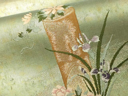 平和屋本店▼西陣　浅山織物謹製　太鼓柄袋帯　花遊美　本金箔　証紙付き　正絹　逸品　DABI1074sf