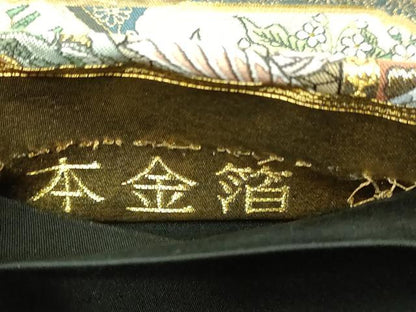 平和屋本店▼六通柄袋帯　鳳凰飛鶴花文　本金箔　正絹　逸品　DABI1075sf