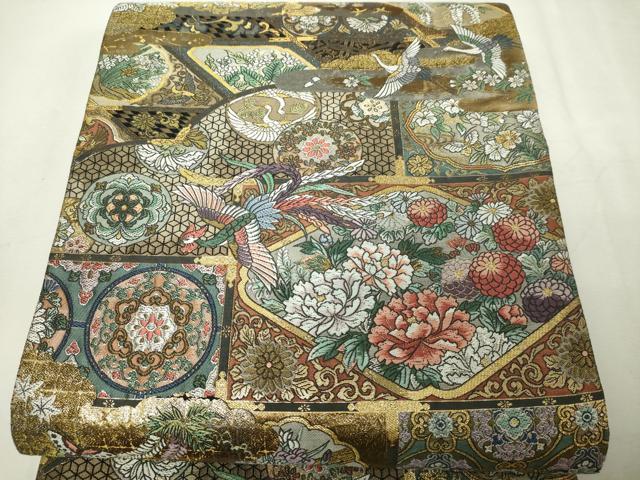 平和屋本店▼六通柄袋帯　鳳凰飛鶴花文　本金箔　正絹　逸品　DABI1075sf