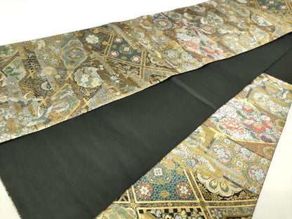 平和屋本店▼六通柄袋帯　鳳凰飛鶴花文　本金箔　正絹　逸品　DABI1075sf