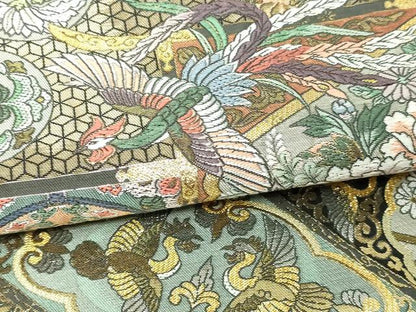 平和屋本店▼六通柄袋帯　鳳凰飛鶴花文　本金箔　正絹　逸品　DABI1075sf
