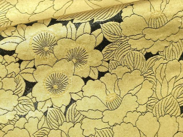平和屋本店●西陣　長嶋成織物　ながしま帯　つけ帯　牡丹草花文　本金箔　瀞金錦　正絹　逸品　DABI1084sf