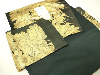 平和屋本店●西陣　長嶋成織物　ながしま帯　つけ帯　牡丹草花文　本金箔　瀞金錦　正絹　逸品　DABI1084sf