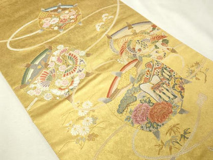 平和屋本店●西陣　長嶋成織物　ながしま帯　六通柄袋帯　匠の華　本金箔　瀞金錦　正絹　逸品　DABI1087sf
