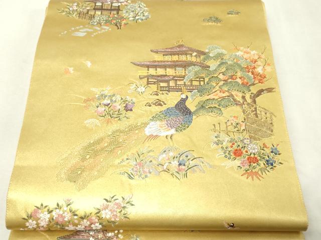 平和屋本店●六通柄袋帯　金閣錦鶏絵文　本金箔　金泥箔　短冊付き　正絹　逸品　DABI1092sf