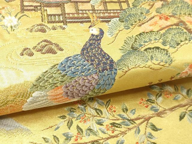 平和屋本店●六通柄袋帯　金閣錦鶏絵文　本金箔　金泥箔　短冊付き　正絹　逸品　DABI1092sf