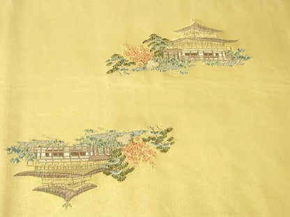 平和屋本店●六通柄袋帯　金閣錦鶏絵文　本金箔　金泥箔　短冊付き　正絹　逸品　DABI1092sf