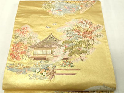 平和屋本店●六通柄袋帯　離宮迎賓絵文　本金箔　金泥箔　正絹　逸品　DABI1093sf