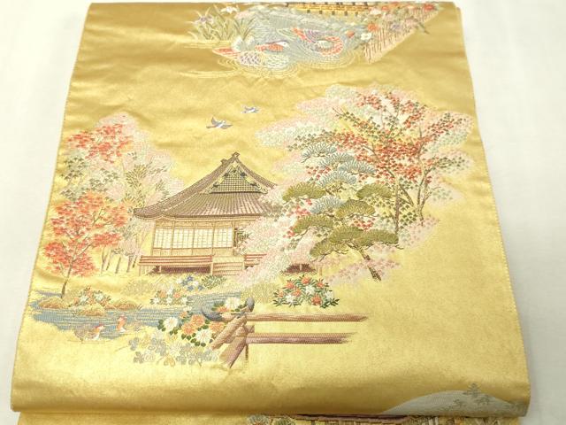 平和屋本店●六通柄袋帯　離宮迎賓絵文　本金箔　金泥箔　正絹　逸品　DABI1093sf