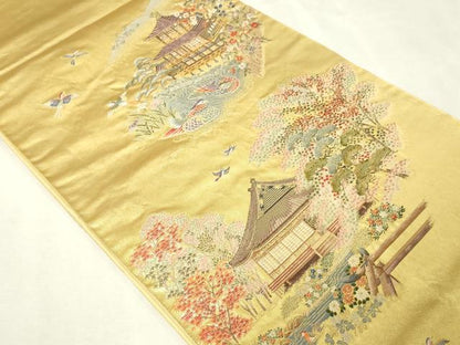 平和屋本店●六通柄袋帯　離宮迎賓絵文　本金箔　金泥箔　正絹　逸品　DABI1093sf