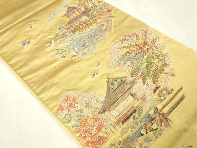 平和屋本店●六通柄袋帯　離宮迎賓絵文　本金箔　金泥箔　正絹　逸品　DABI1093sf