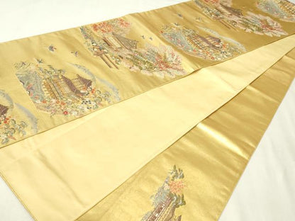 平和屋本店●六通柄袋帯　離宮迎賓絵文　本金箔　金泥箔　正絹　逸品　DABI1093sf