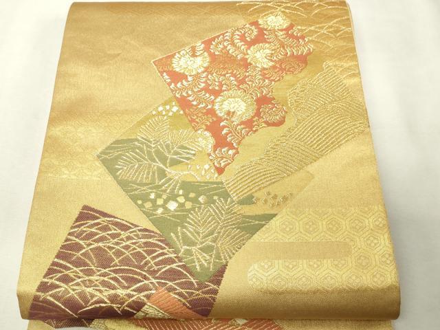 平和屋本店▼六通柄袋帯　吉祥金彩色紙文　本金二丁箔　正絹　逸品　DABI1094sf