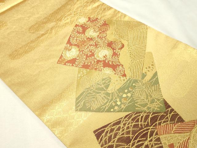 平和屋本店▼六通柄袋帯　吉祥金彩色紙文　本金二丁箔　正絹　逸品　DABI1094sf