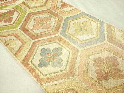 平和屋本店▼六通柄袋帯　純金佐賀錦織　亀甲花文　正絹　逸品　DABI1096sf