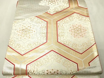 平和屋本店▼六通柄袋帯　亀甲正倉院花文　本金二重箔　正絹　逸品　DABI1097sf