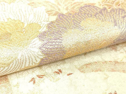平和屋本店▼六通柄袋帯　格天扇面盛花文　本金箔　正絹　逸品　DABI1099sf