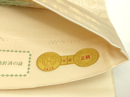 平和屋本店▼西陣　タケジ商事謹製　六通柄袋帯　唐織　優彩松葉文　本金箔　証紙付き　正絹　逸品　DABI1101sf