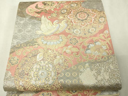 平和屋本店▼六通柄袋帯　盛唐花鳥燦華文　本金箔　正絹　逸品　DABI1102sf