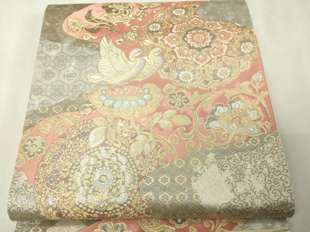 平和屋本店▼六通柄袋帯　盛唐花鳥燦華文　本金箔　正絹　逸品　DABI1102sf
