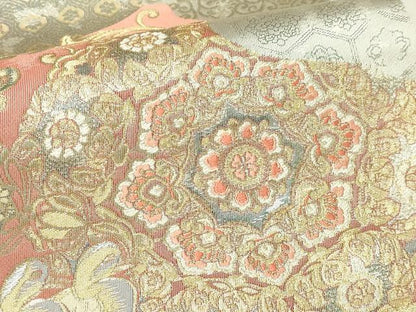 平和屋本店▼六通柄袋帯　盛唐花鳥燦華文　本金箔　正絹　逸品　DABI1102sf