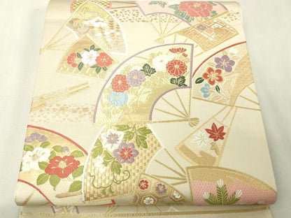 平和屋本店▼六通柄袋帯　唐織　春秋百扇文　本金箔　正絹　逸品　DABI1113sf