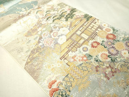 平和屋本店▼六通柄袋帯　流水古都之旅　九百本金弐重織　正絹　逸品　DABI1115sf